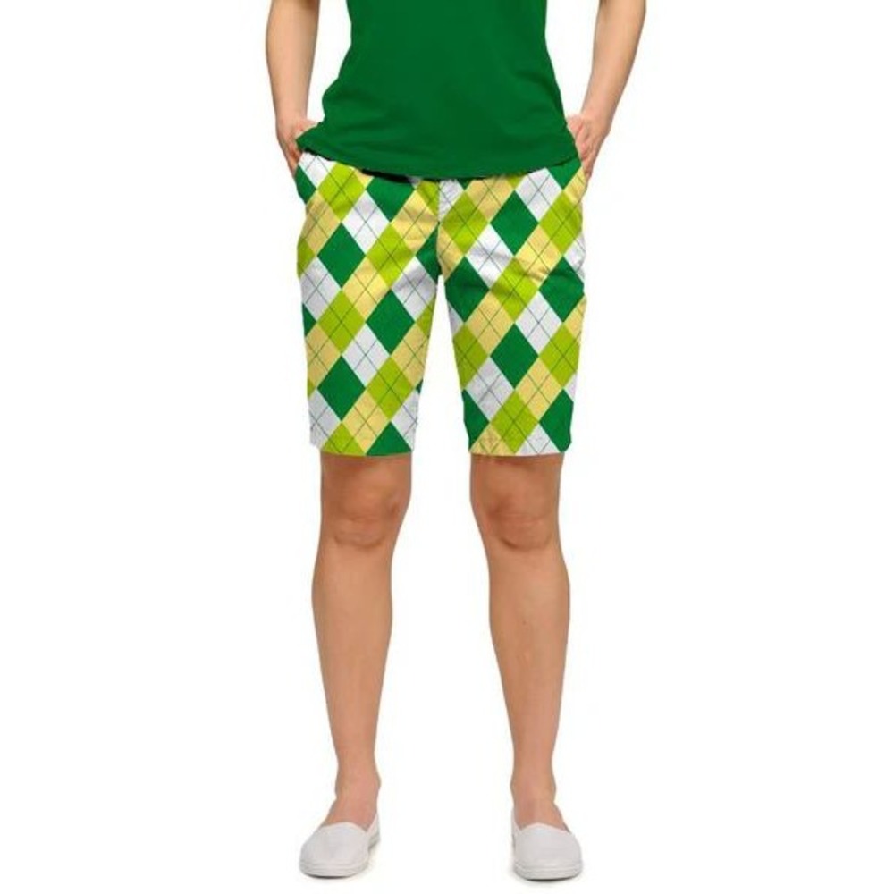 Loudmouth Golf Shorts Womens Argyle 28 Green Yellow‎ White Preppy Athletic